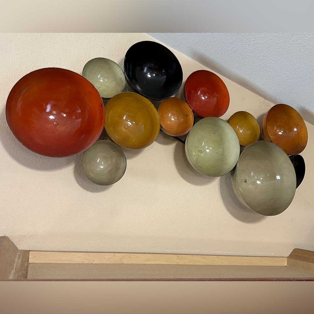 Pair Metal Bowls 32" X 14" Wall Hangings Hand Made Déco Multi Color Multi Size